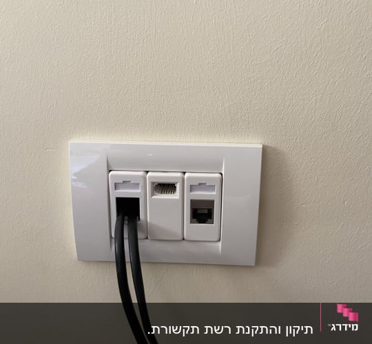 שקע רשת עם כבלים מחוברים לקיר